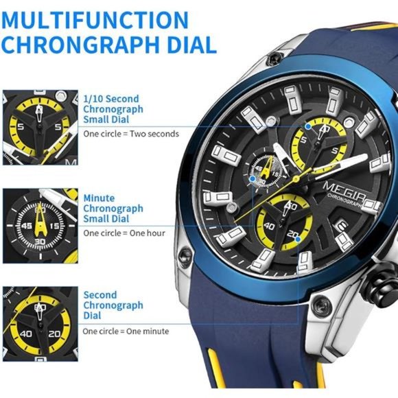 Men's Analogue SportChronograph Luminous Quartz Watch with Fashion SiliconeStrap - Picture 2 of 6